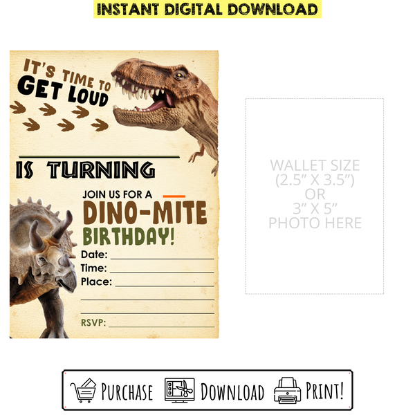 Custom Printable Dinosaur Birthday Invitation with Photo
