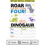 Custom Printable Roar, Look Who's Four Dinosaur Birthday Invitation