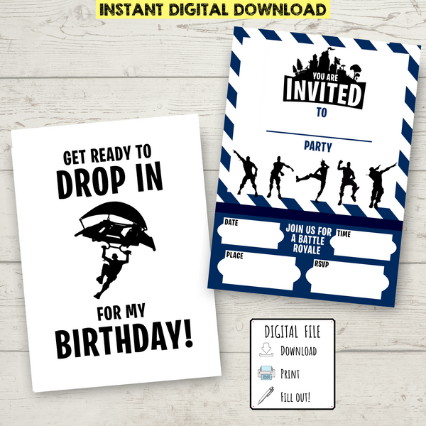 FREE Printable Double-Sided Fortnite Birthday Invitation