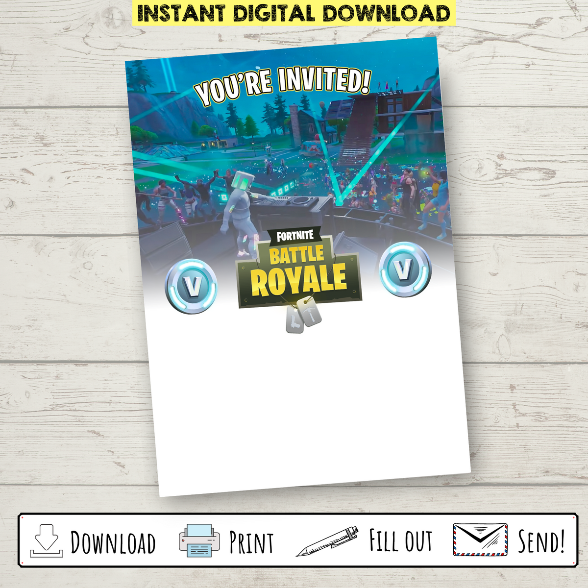 FREE Printable Blank Marshmello Fortnite Party Invitation – Bright ...