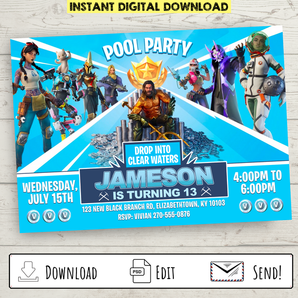 FREE Printable Fortnite Pool Party Invitation