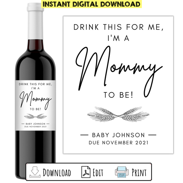 Drink This for Me Custom Printable Wine Bottle Label Pregnancy Announcement