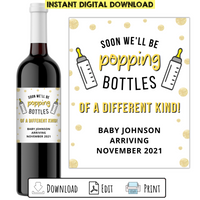 Popping Bottles Custom Printable Champagne or Wine Bottle Label Pregnancy Announcement