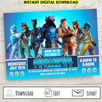 FREE Printable Fortnite Party Invitation (Blue)