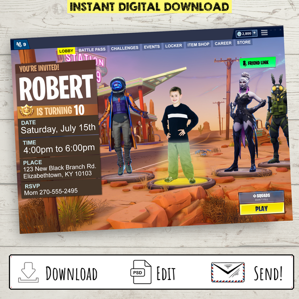 FREE Printable Editable Fortnite Photo Invitation 2