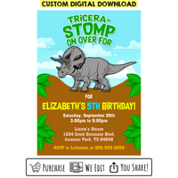 Custom Printable Triceratops Dinosaur Birthday Invitation