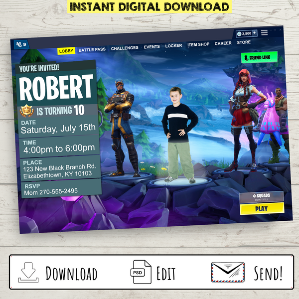 FREE Printable Editable Fortnite Photo Invitation