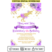 Custom Printable Purple Dinosaur Princess Birthday Invitation